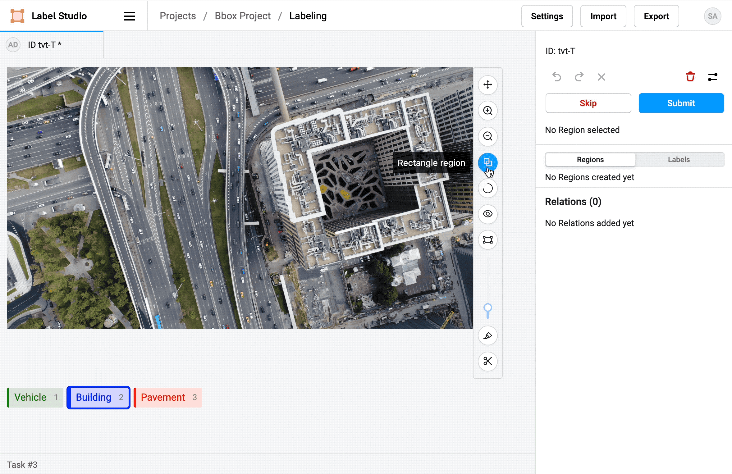 Gif of adding polygons and brush labels to an aerial image of a city in the Label Studio UI.