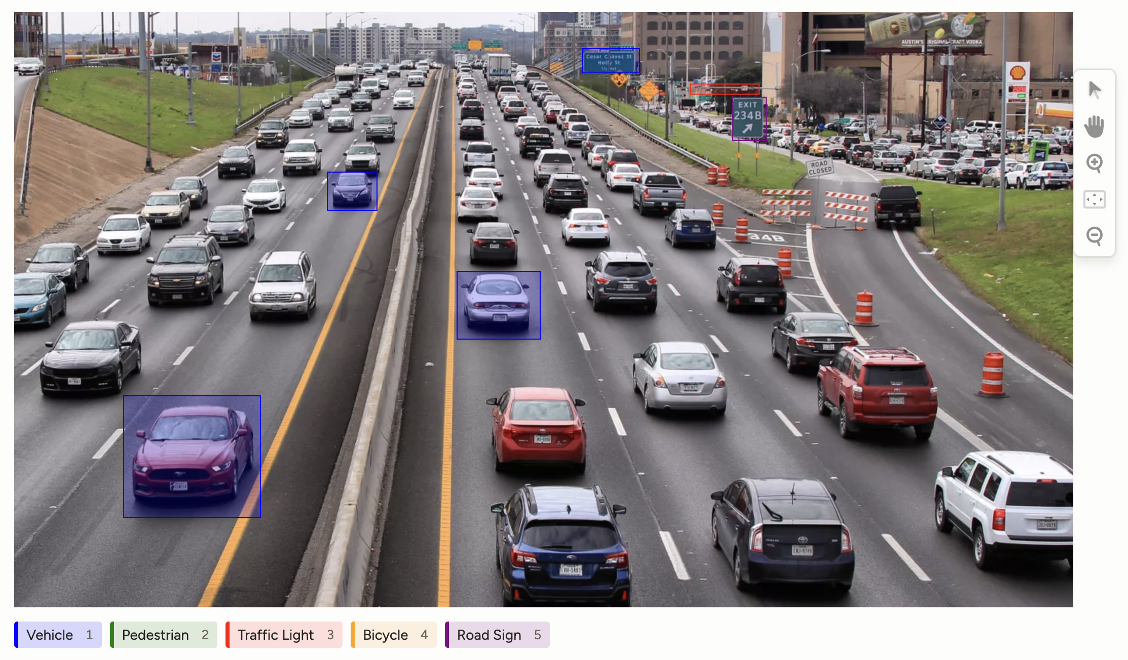 Screenshot of labeling interface with traffic monitoring image